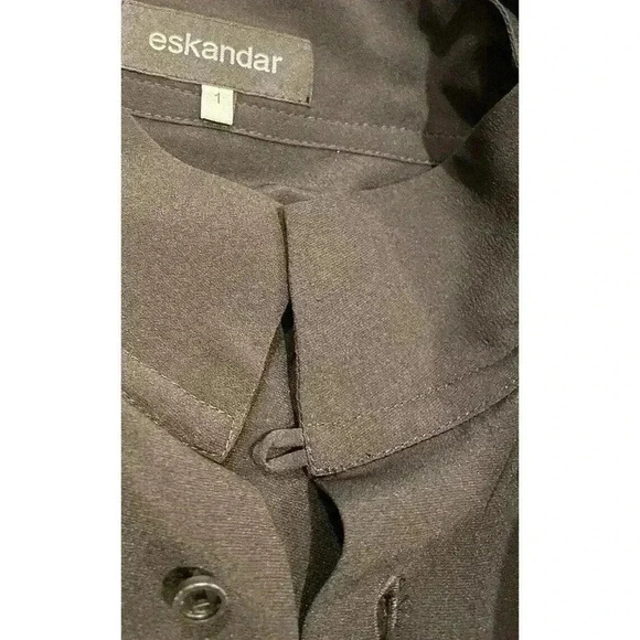 NEW Eskandar 1 100% Silk A-Line Stand Collar Button Up Blouse Shirt Top Black - Picture 5 of 8